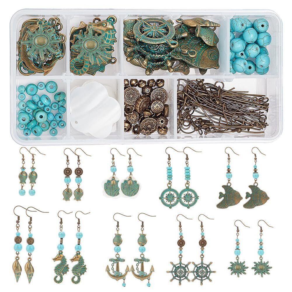 3854 1 Box DIY 10 Pairs Bohemian Vintage Turquoise Dangle Earrings Set